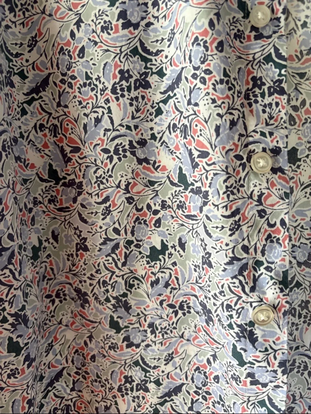Up-cycled men’s XL Apt. 9 Ruffled Collar Floral Button-Up - Pink Blue White - Picture 2 of 4